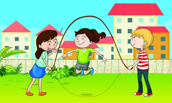 ロープ遊びの子供 ベクトルイラストシンプルなデザイン — ストックベクタ