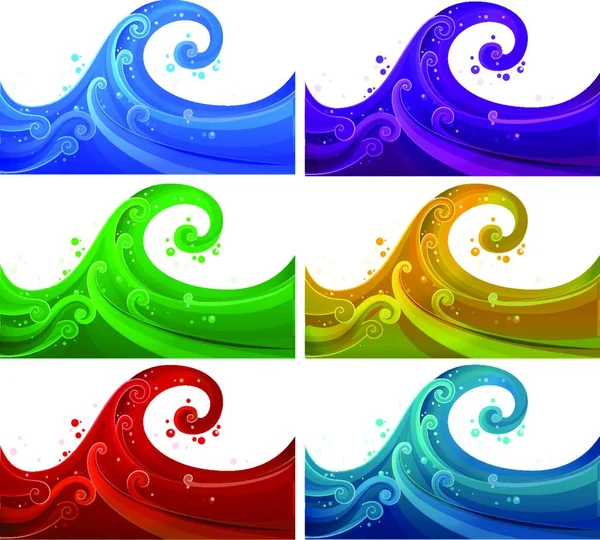 Шість Барвистих Хвиль Векторні Ілюстрації Простий Дизайн — стоковий вектор