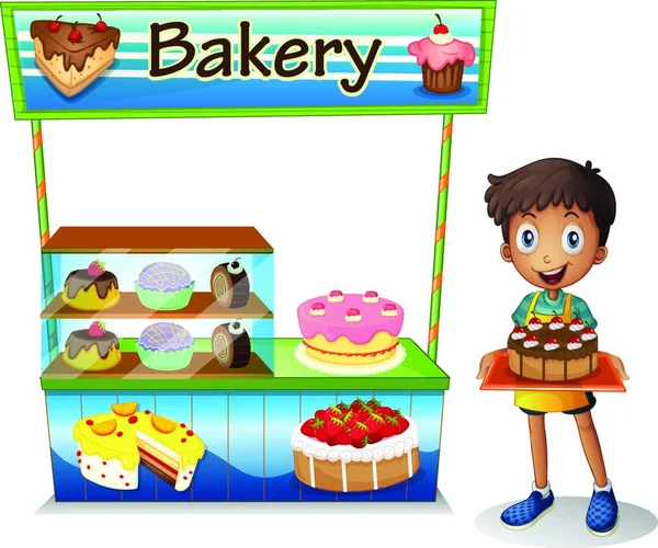 一个男孩卖饼 — 图库矢量图片