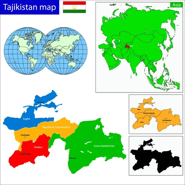 Tajiquistão Mapa Ilustração Vetorial Design Simples — Vetor de Stock