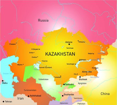Kazakistan Haritası vektör çizim 
