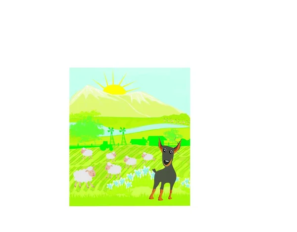 Schaf Und Hund Vektor Illustration — Stockvektor