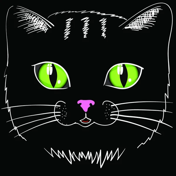 Ilustración Cabeza Gato Negro — Vector de stock