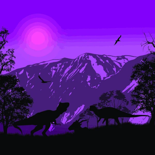 Illustration Dinosaurs Silhouettes — Stock Vector