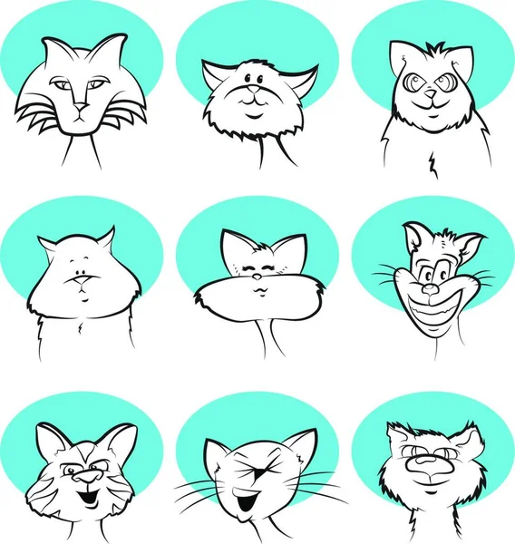 Desenhos Animados Cat Faces Ilustração Vetorial — Vetor de Stock