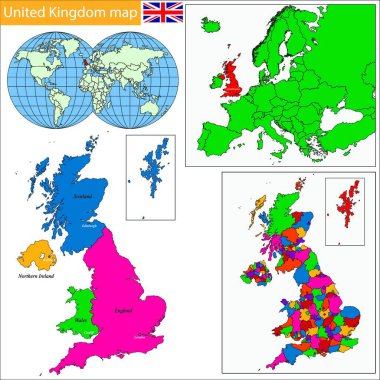 Birleşik Krallık haritası, grafik vektör illüstrasyonu