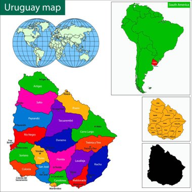 Uruguay haritası, grafik vektör çizimi