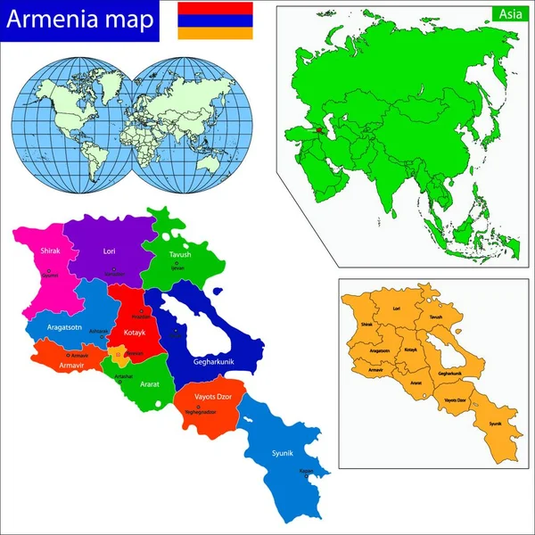 Arménská Mapa Grafická Vektorová Ilustrace — Stockový vektor