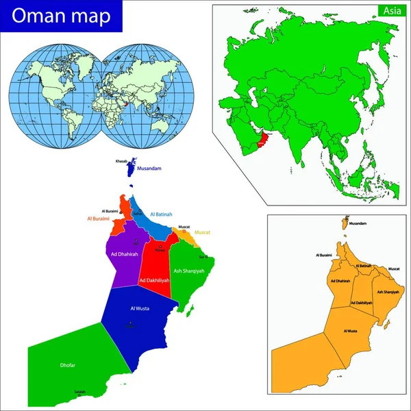 Ománská Mapa Jednoduchá Ilustrace Webu — Stockový vektor