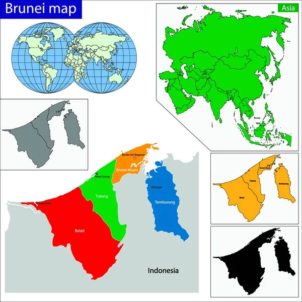 ブルネイ地図 グラフィックベクトル図 — ストックベクタ
