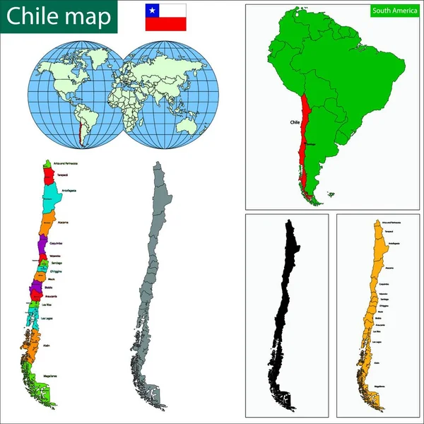 Χιλή Χάρτη Γραφική Διανυσματική Απεικόνιση — Διανυσματικό Αρχείο