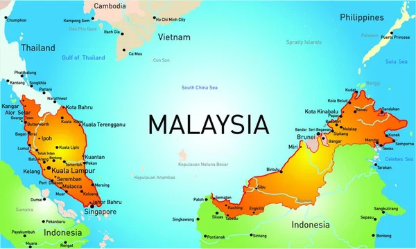 Απεικόνιση Του Χάρτη Μαλαισία — Διανυσματικό Αρχείο