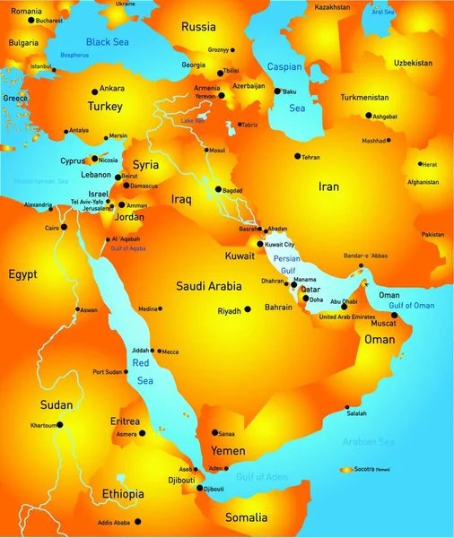 Ilustração Mapa Oriente Médio — Vetor de Stock
