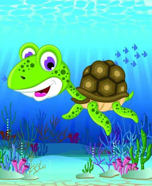 Turtle Cartoon Swimming Vector Illustration — Stock Vector