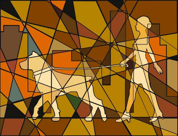 Απεικόνιση Της Γυναίκας Και Του Σκύλου — Διανυσματικό Αρχείο