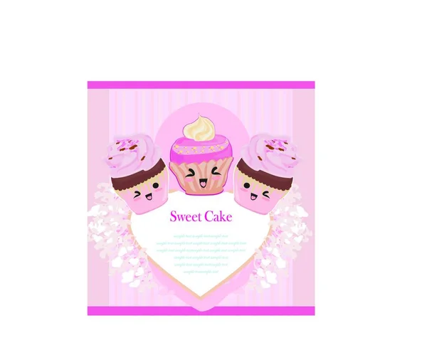 Απεικόνιση Της Κάρτας Χαριτωμένο Cupcakes — Διανυσματικό Αρχείο