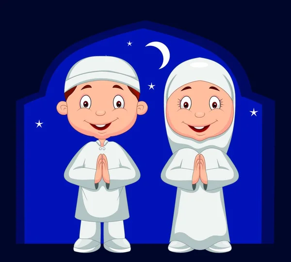 穆斯林儿童卡通画 — 图库矢量图片