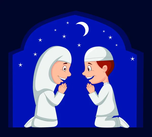 イスラム教徒の子供の漫画のイラスト — ストックベクタ