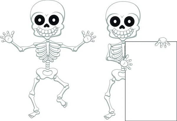 Grappige Skeletten Cartoon Vector Illustratie — Stockvector