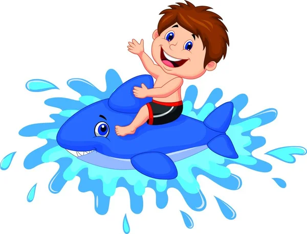Illustration Boy Riding Orca — Stock Vector