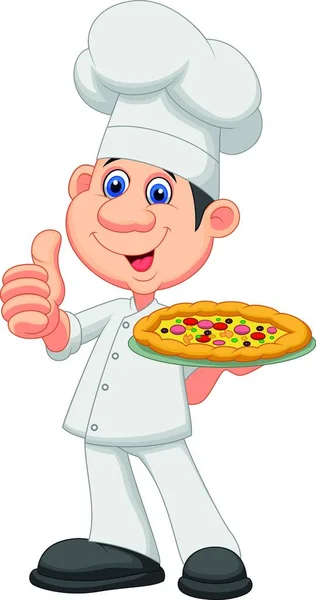 Illustration Chef Avec Pizza — Image vectorielle