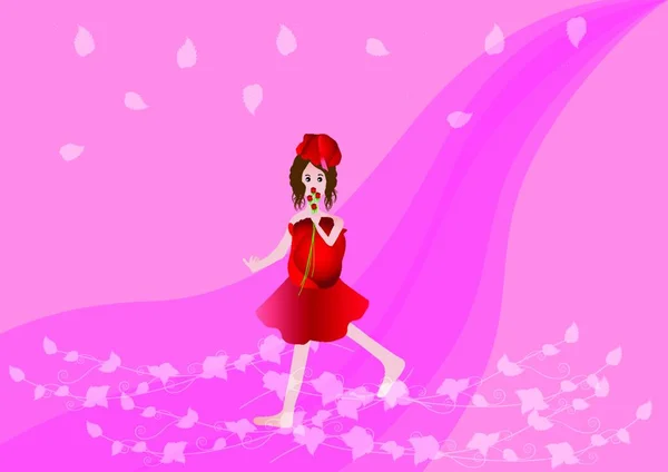 Ilustrace Dívky Růží — Stockový vektor