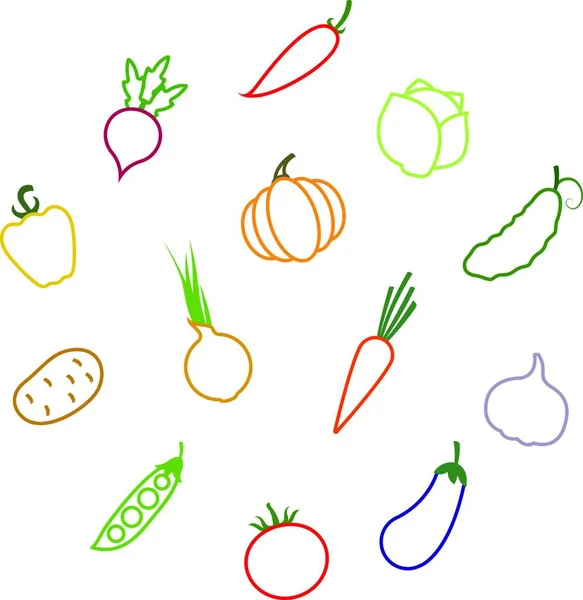 Contours Illustration Vectorielle Colorée Légumes — Image vectorielle