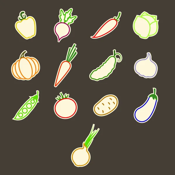 Наклейки Контури Овочі Барвисті Векторні Ілюстрації — стоковий вектор