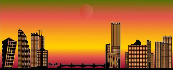 Miami Skyline Bunte Vektorillustration — Stockvektor