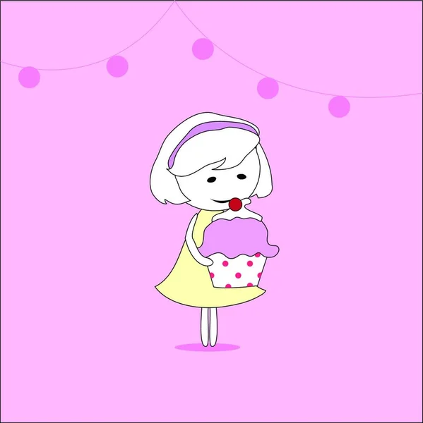 Dívka Cupcake Barevné Vektorové Ilustrace — Stockový vektor