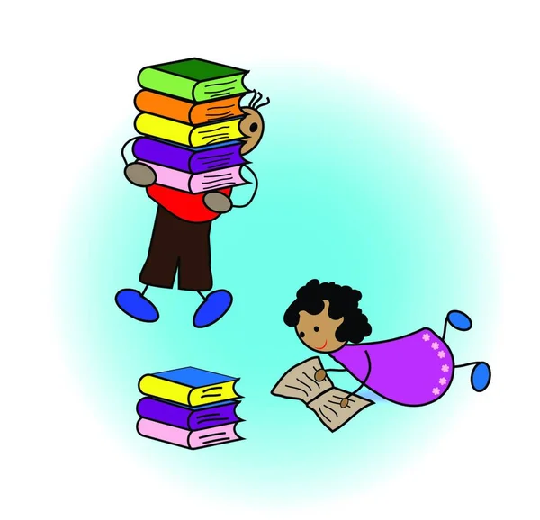 Gyermekek Olvasás Könyv Színes Vektor Illusztráció — Stock Vector