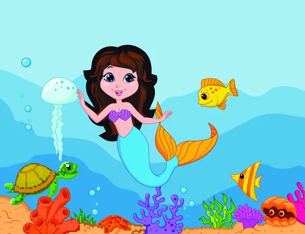 Cute Mermaid Cartoon Colorful Vector Illustration — Stock Vector
