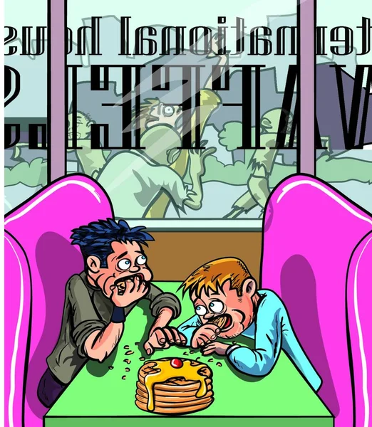 Pessoas Comendo Waffles Ilustração Vetorial Colorido — Vetor de Stock