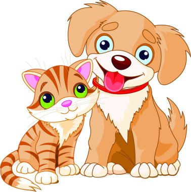 Köpek ve Kedi, vektör çizimi basit tasarım