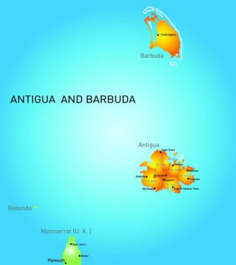Antigua ve Barbuda haritası, vektör illüstrasyonu basit tasarım