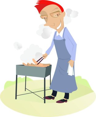 Barbekü ızgaralı adam, vektör çizimi basit tasarım