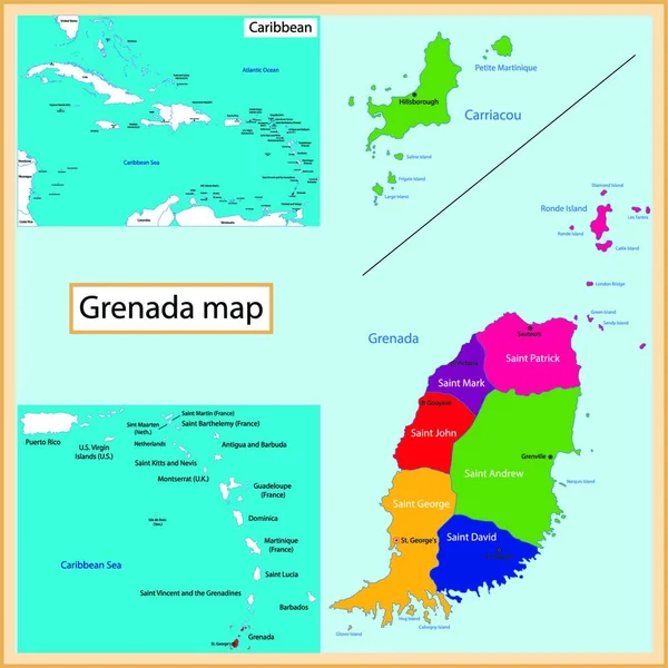 Grenada Kaart Moderne Grafische Illustratie — Stockvector