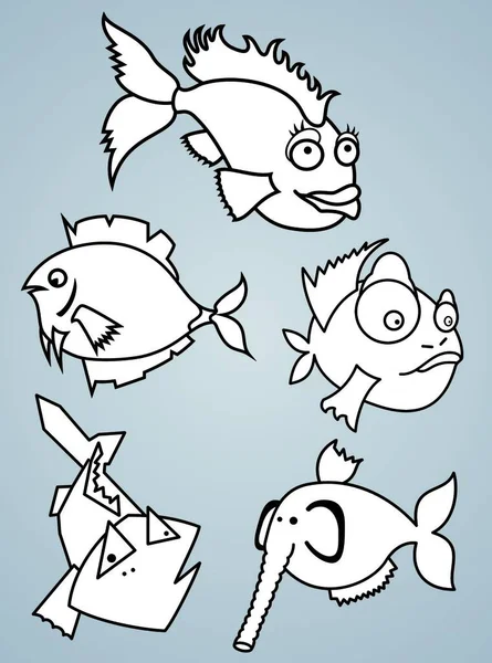 Рибний Набір Векторні Ілюстрації Простий Дизайн — стоковий вектор