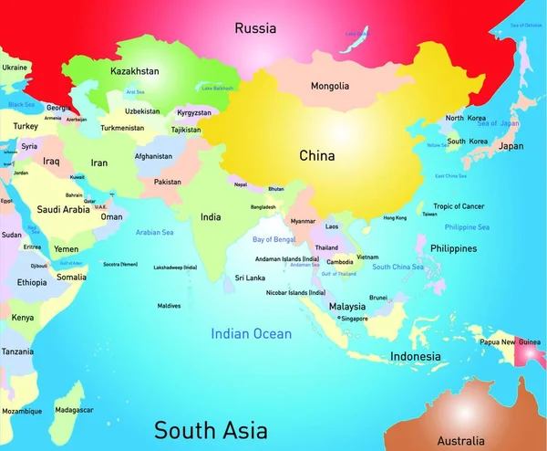 Mapa Sul Ásia Ilustração Vetorial Design Simples — Vetor de Stock