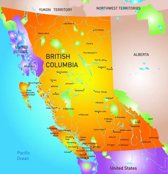 Mapa Prowincji Kolumbia Brytyjska Ilustracja Web Simple — Wektor stockowy