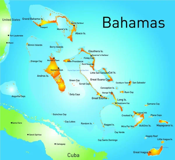 Bahamas Mapa Vector Ilustración Diseño Simple — Vector de stock