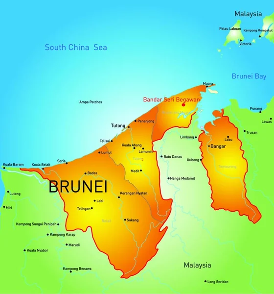 Brunei Mapa Vector Ilustración Diseño Simple — Archivo Imágenes Vectoriales