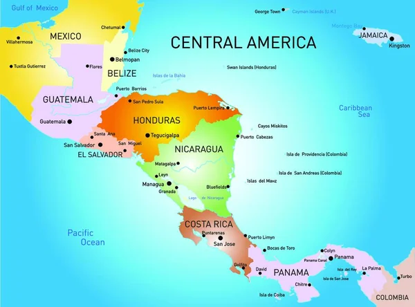 Mapa América Central Vector Ilustración Diseño Simple — Archivo Imágenes Vectoriales