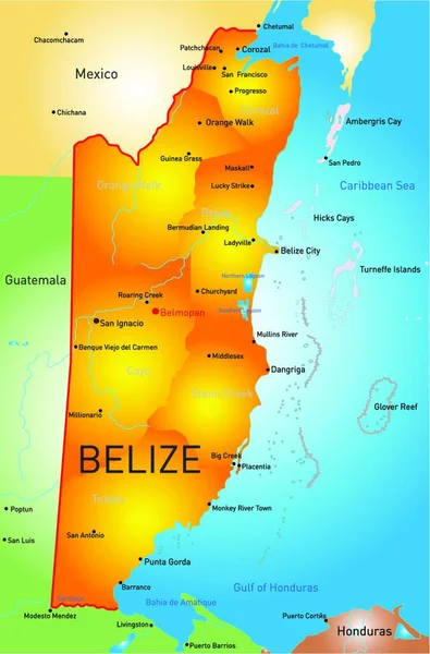 Belize Karta Vektor Illustration Enkel Design — Stock vektor