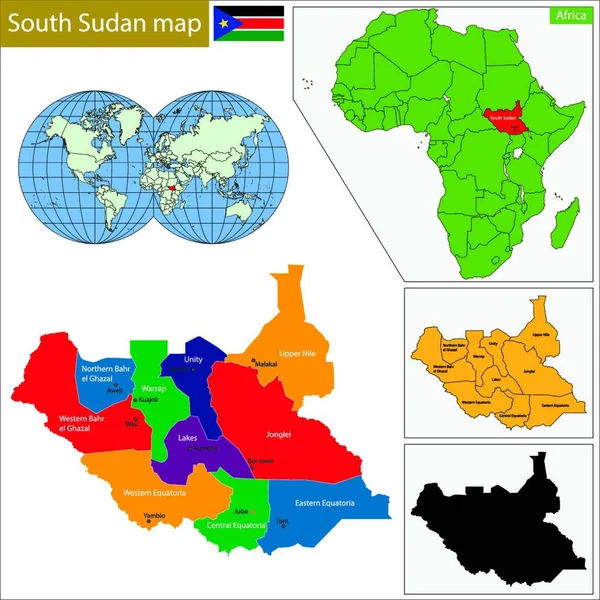Sudão Sul Mapa Web Simples Ilustração — Vetor de Stock