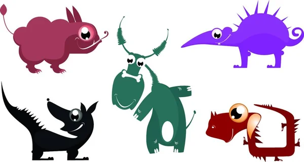 Comic Fantastic Animals Vector Illustration Simple Design — Stock Vector