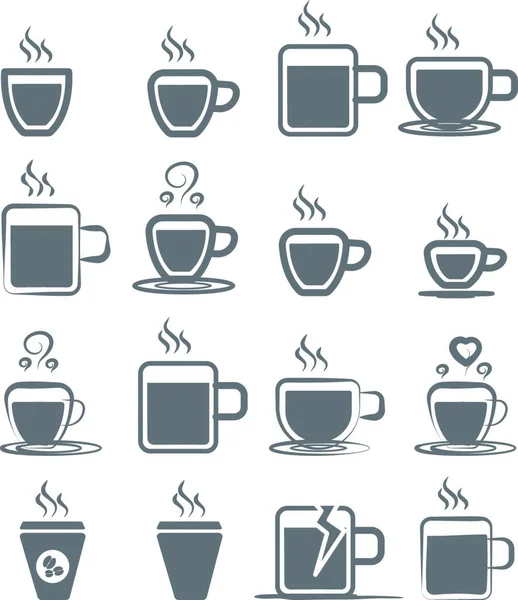 Koffie Beker Pictogrammen Set Vector Illustratie Eenvoudig Ontwerp — Stockvector