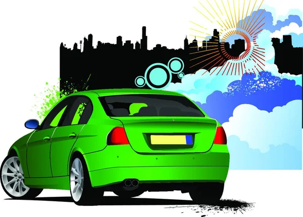 Ilustração Carro Verde Sedan — Vetor de Stock