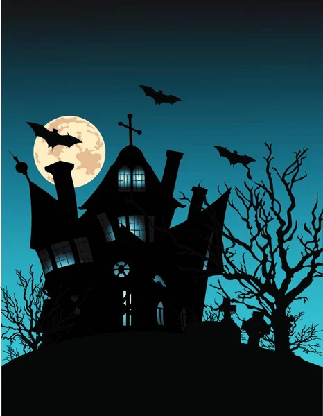 Illustration Spooky Haunted House — Stock Vector