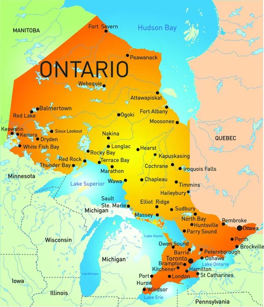 Mapa Provincia Ontario Ilustración Simple Web — Vector de stock